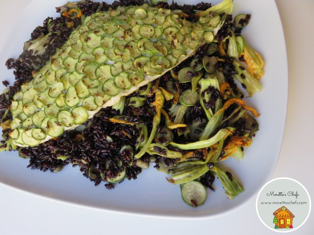 Pesce in crosta di zucchine con riso venere