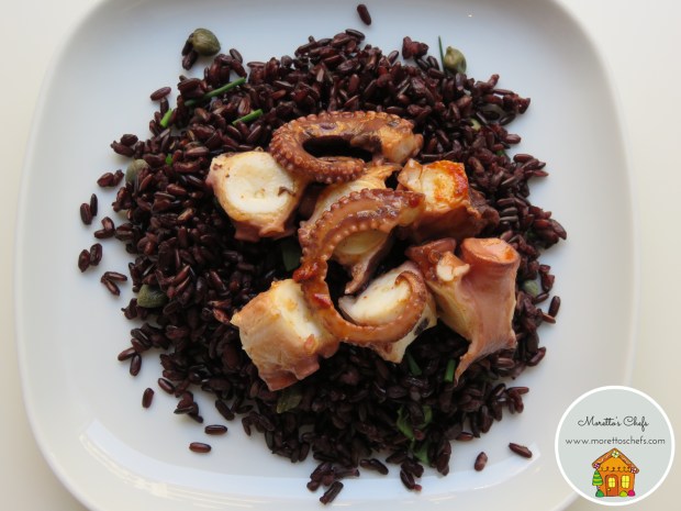 Polpo alla gallega su letto di riso venere